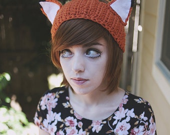 Kitsune - Handmade Crochet Fox Ears Headband Ear Warmer Fox Headband Animal Ears