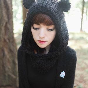 Black crochet hooded cowl with bear ears