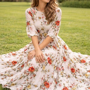 Handgemaakte gebloemde maxi-jurk voor dames