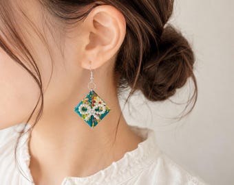 Japanese Origami Earrings, Pearl Ribbon, Handmade Washi Jewelry,  Bridesmaid Gift, Bridesmaid earrings, Lightweight Jewelry, Necklace