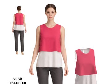 Timeless Double Layer Blouse Sewing Pattern | Side Slit Button Back Digital Download