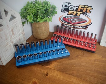 Magnetyczny organizer na nasadki ICON 1/4" | Uchwyt na narzędzia Gridfinity | Tacka SAE i metryczna | Druk 3D | Przechowywanie w skrzynce narzędziowej w warsztacie samochodowym