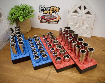 Magnetyczny organizer na nasadki ICON 1/2" | Uchwyt na narzędzia Gridfinity | Tacka SAE i metryczna | Druk 3D | Przechowywanie w skrzynce narzędziowej w garażu mechanika