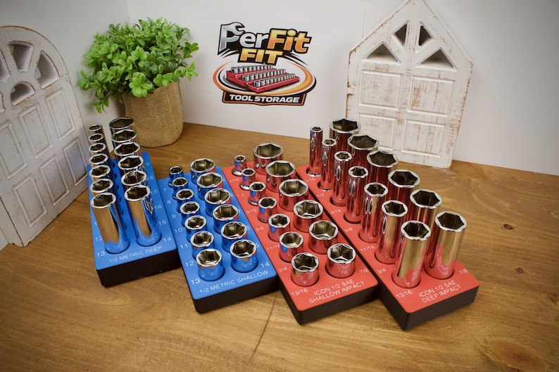 ICON 1/2" Magnetic Socket Organizer | Gridfinity Tool Holder | SAE & Metric Tray | 3D Printed | Mechanic Garage Toolbox Storage image 1