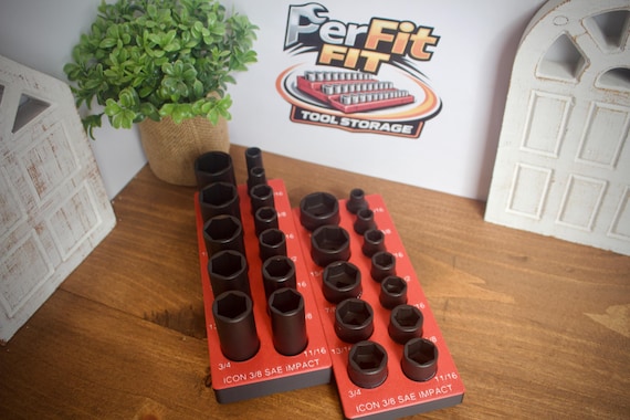 ICON 3/8" Impact Magnetic Socket Organizer | Gridfinity Tool Holder | SAE & Metric Tray | 3D Printed | Mechanic Garage Toolbox Storage