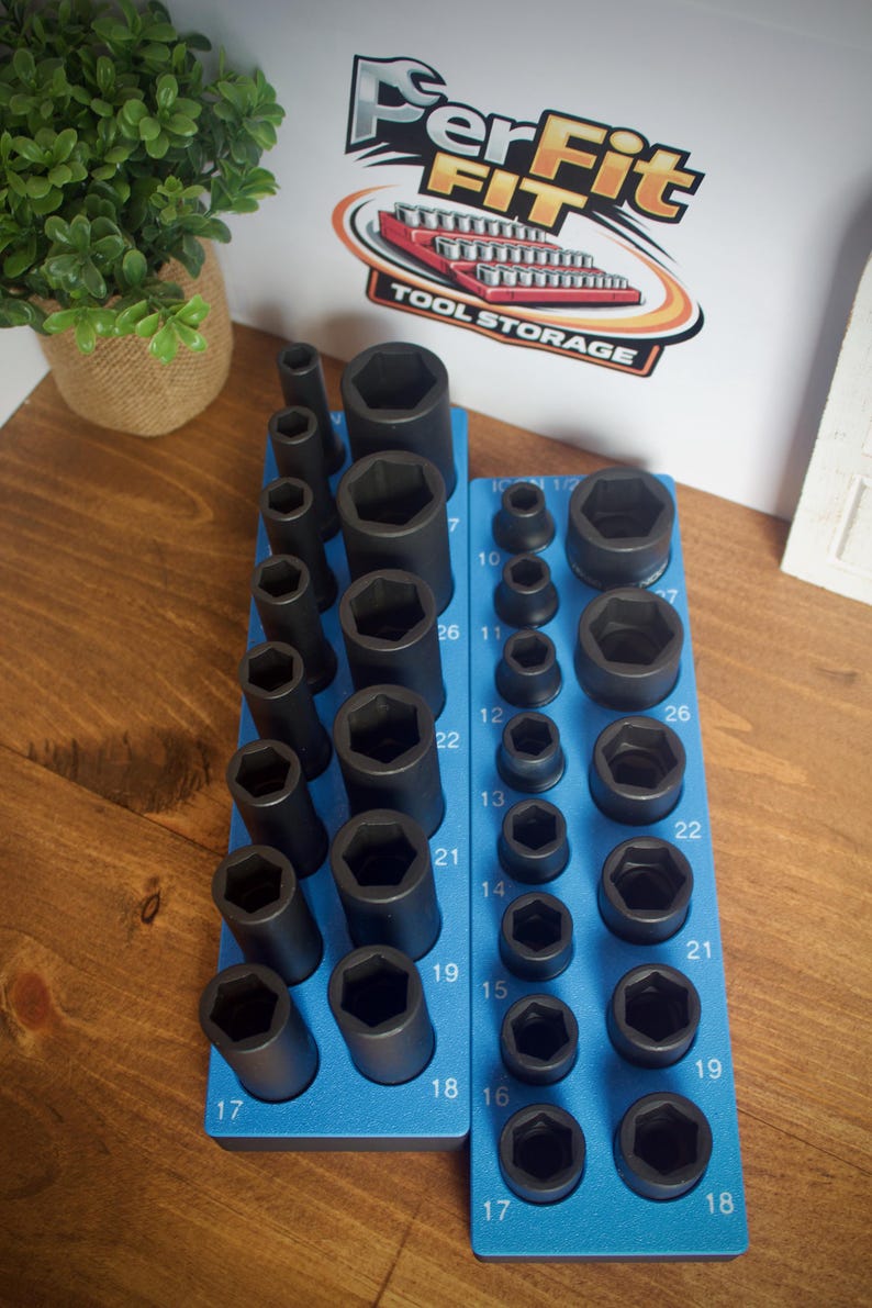 Magnetyczny organizer na nasadki udarowe ICON 1/2" | Uchwyt na narzędzia Gridfinity | Tacka SAE i metryczna | Druk 3D | Przechowywanie w skrzynce narzędziowej w garażu mechanika zdjęcie 2