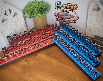 Magnetyczny organizer na nasadki ICON 3/8" | Uchwyt na narzędzia Gridfinity | Tacka SAE i metryczna | Druk 3D | Przechowywanie w skrzynce narzędziowej w garażu mechanika