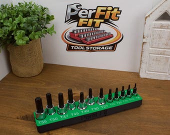 ICON 1/4 in 3/8 in Drive TORX® Bit Magnetic Socket Organizer | Gridfinity Tool Holder | Tray | 3D Printed Garage Mechanics Toolbox Storage