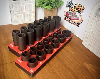 Magnetyczny organizer na nasadki udarowe ICON 1/2" | Uchwyt na narzędzia Gridfinity | Tacka SAE i metryczna | Druk 3D | Przechowywanie w skrzynce narzędziowej w garażu mechanika