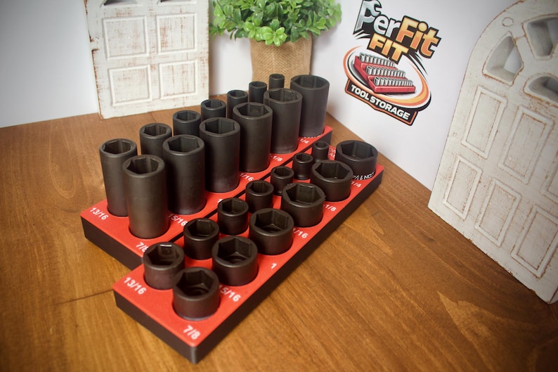 Magnetyczny organizer na nasadki udarowe ICON 1/2" | Uchwyt na narzędzia Gridfinity | Tacka SAE i metryczna | Druk 3D | Przechowywanie w skrzynce narzędziowej w garażu mechanika zdjęcie 1