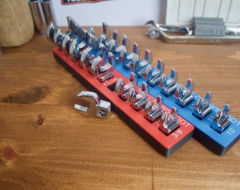 Magnetyczny organizer na nasadki kluczy ICON Crows Foot | Uchwyt na narzędzia Gridfinity | Tacka SAE i metryczna | Druk 3D | Przechowywanie w skrzynce narzędziowej w garażu mechanika