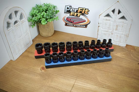 ICON 3/8" Swivel Impact Socket Magnetic Organizer | Gridfinity Tool Holder | SAE & Metric Tray | 3D Printed Mechanic Garage Toolbox Storage