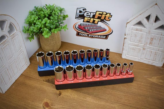 Quin 3/8" Shallow & Deep Socket Organizer | Magnetic Socket Tray | 3D Printed Tool Holder | Mechanic Garage Tool Storage | Deep Socket Rail