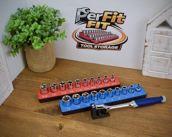 Zestaw Quin 21 nasadek 1/4" | Pasuje do zestawu nasadek SAE i metrycznych Quin 64537 | Uchwyt na nasadki i grzechotkę w skrzynce narzędziowej | Organizer do szuflady na narzędzia