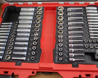 ICON 3/8" and 1/4" SAE Metric Socket Ratchet & Extension Packout Insert | Milwaukee Packout Organizer | 3D Printed Tool Tray Storage