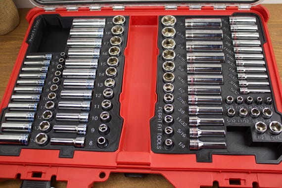 ICON 3/8" and 1/4" SAE Metric Socket Ratchet & Extension Packout Insert | Milwaukee Packout Organizer | 3D Printed Tool Tray Storage
