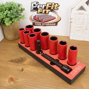 PITTSBURGH PRO 1/2" wielmoer slagdophouder | 11-delige houder met superhoog koppel | Magnetische rasterlade | 3D-geprinte gereedschapskistopslag