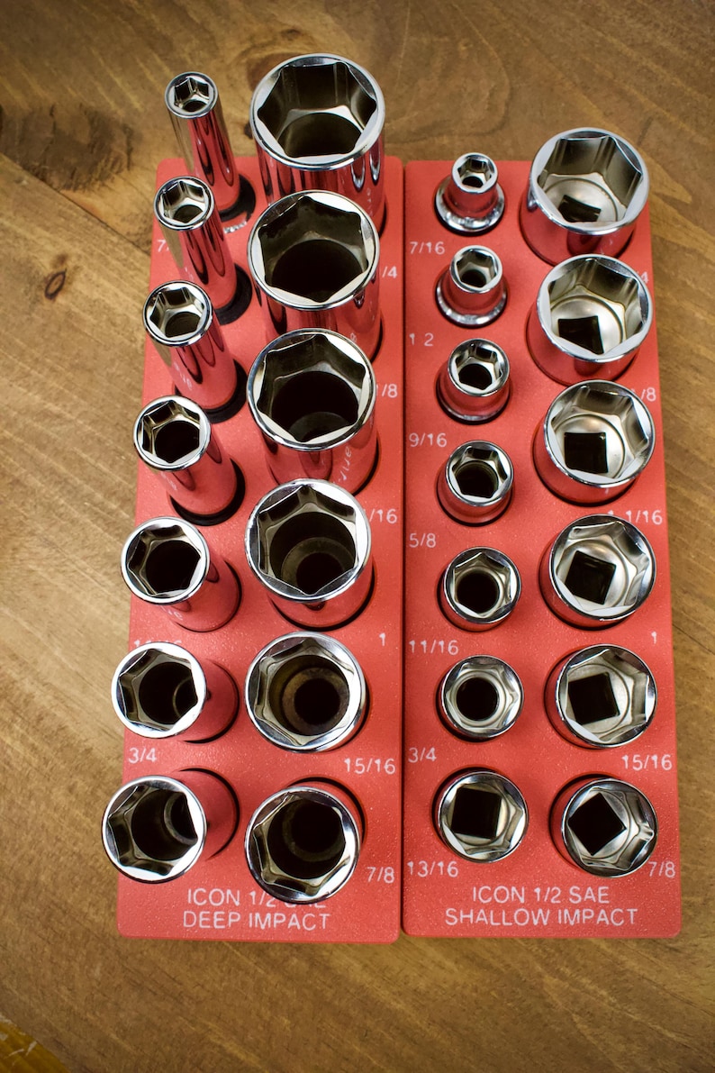 ICON 1/2" Magnetic Socket Organizer | Gridfinity Tool Holder | SAE & Metric Tray | 3D Printed | Mechanic Garage Toolbox Storage image 5