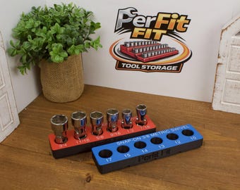 Zestaw 6 płaskich nasadek uniwersalnych z napędem bocznym 3/8" Snap-on | Magnetyczny organizer do szuflady na narzędzia | Tacka na nasadki Gridfinity