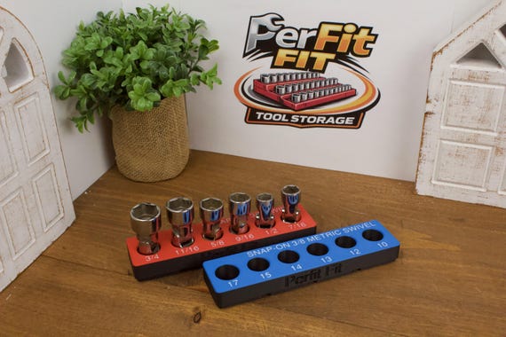 Snap-on 6 pc 3/8" Drive Flank Drive Shallow Universal Socket Set Organizer | Magnetic Tool Drawer Organizer | Gridfinity Socket Tray