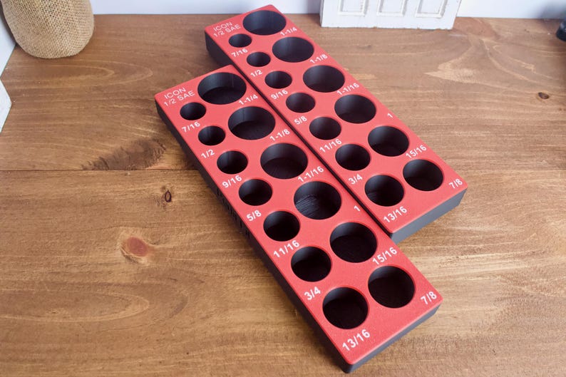 Magnetyczny organizer na nasadki udarowe ICON 1/2" | Uchwyt na narzędzia Gridfinity | Tacka SAE i metryczna | Druk 3D | Przechowywanie w skrzynce narzędziowej w garażu mechanika zdjęcie 5