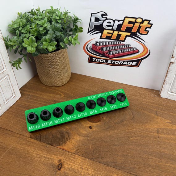 ICON Triple Square Magnetic Socket Organizer | Gridfinity Tool Holder | Storage Tray | 3D Printed | Mechanic Garage Toolbox Storage