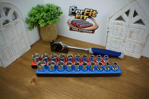 Quin 21pc 1/2" Socket Organizer | Fits Quin Item 64538 SAE & Metric Socket Set | Toolbox Socket and Ratchet Holder |Tool Drawer Organizer