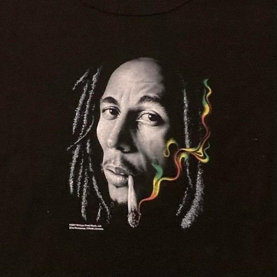 Bob Marley black baby tee Zion Roots Rasta reggae y2k 07' L/16.5 View 2