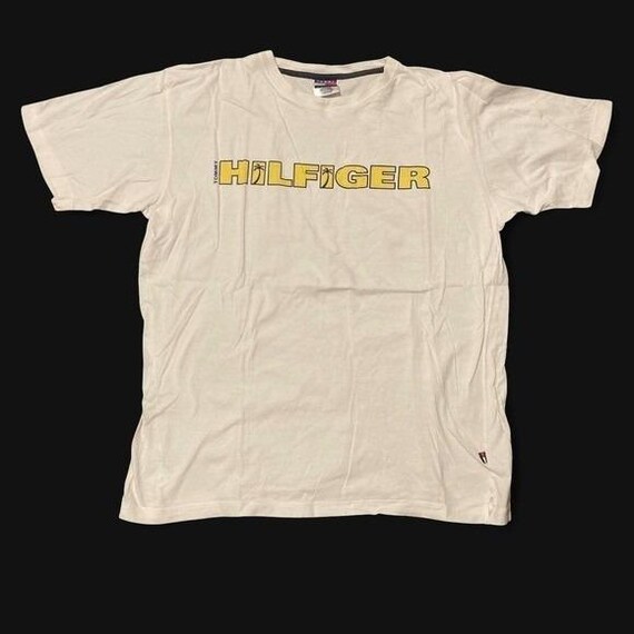 Tommy Hilfiger, Vintage Tommy Hilfiger box graphic shirt 00s white yellow tropical L/22.5