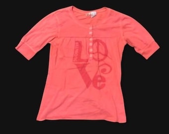 Vintage y2k Billabong Henley Top Lachs Love figurbetonte Ärmel M/16.5
