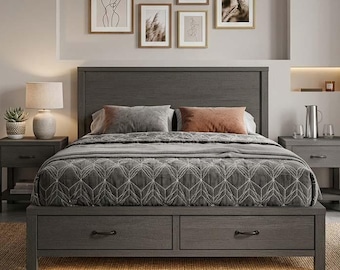 Cama con plataforma tamaño Queen y cajones de almacenamiento – Plano de carpintería para bricolaje (Descarga digital)