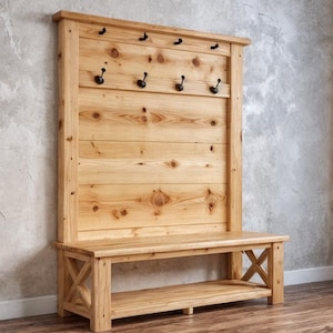 Garderobenständer-Pläne für den Eingangsbereich | Garderobenständer für den Eingangsbereich, Holzbearbeitungspläne, DIY-Eingangsbank mit Stauraum (PDF-Download)