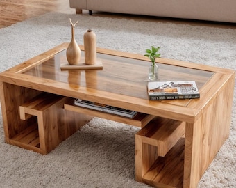 Plans pour une table basse avec plateau en verre | Construction facile à faire soi-même avec un minimum d'outils | Téléchargement PDF
