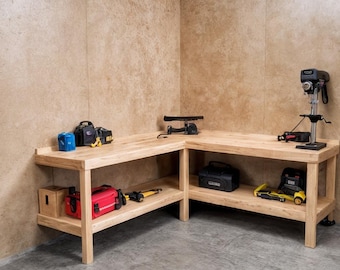 DIY Garage Corner Workbench Plans With Storage Shelves, woodworking Plans (PDF Download)