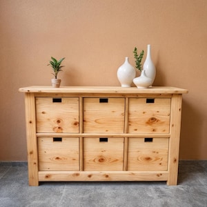 Plans d'une commode minimaliste moderne à 6 tiroirs | Guide de construction d'une commode console à faire soi-même | Plans de menuiserie pour une petite commode de chambre | Téléchargement numérique PDF