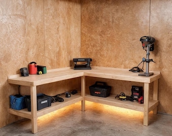 DIY Garage Corner Workbench PDF Plans: Craft Table with Storage Shelves ( PDF Download)