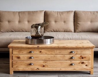 Farmhouse Coffee Table Plans,  Hidden Storage, Beginner Woodworking PDF
