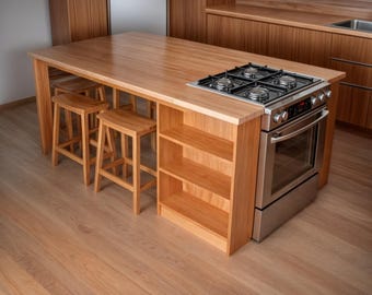 Planos de isla de cocina, banco de trabajo, estante de almacenamiento, estufa de cocina, planos de carpintería (descarga en PDF)