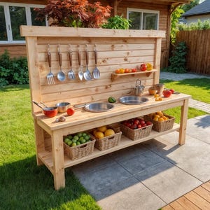Planos de cocina de barro para niños: Cocina de juguete de madera para exteriores (Descarga digital)