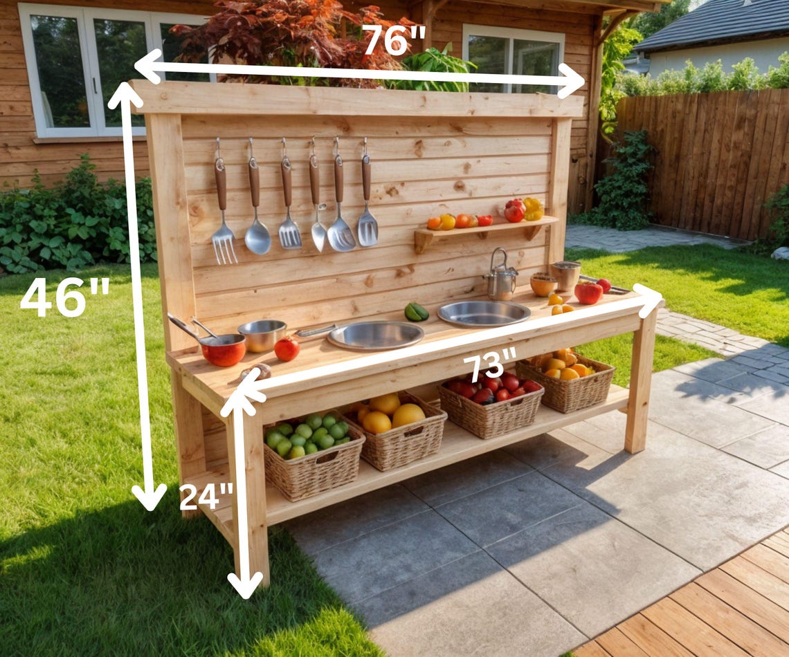 Kids Mud Kitchen Plans | DIY Wooden Outdoor Play Station Blueprint (PDF ...