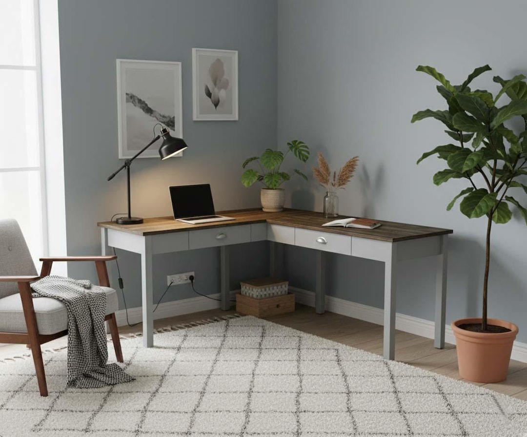 L-shaped Corner Desk Build Plans: DIY Office Furniture (printable PDF ...