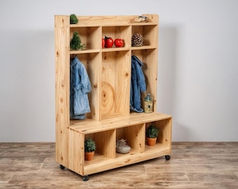 Kids Mudroom Plans, Clothes Hanging, Mobile Cubby Storage, Woodworking (PDF Download)