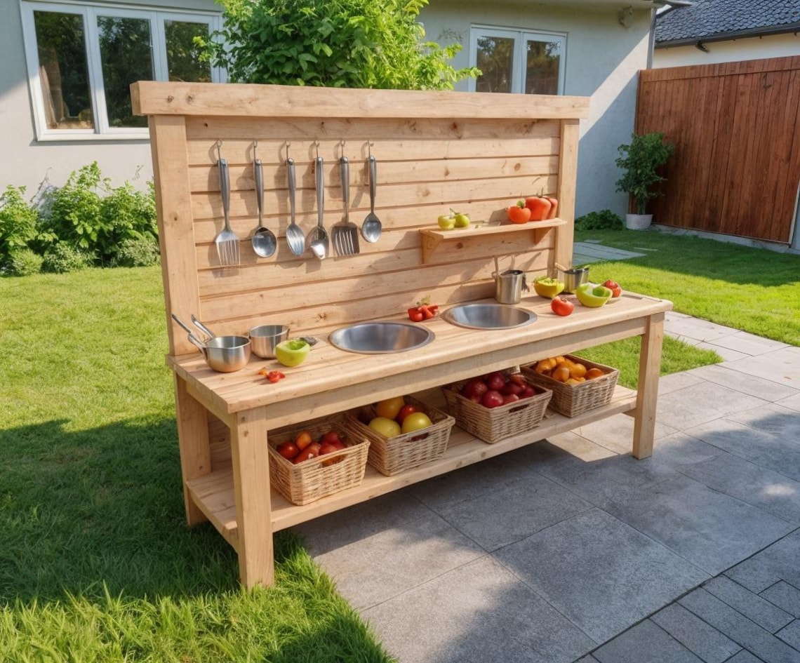 Kids Mud Kitchen Plans | DIY Wooden Outdoor Play Station Blueprint (PDF ...