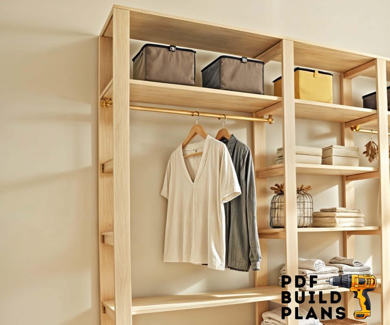 Modern Closet Shelves Plans, Coat Rack, Woodworking Wardrobe, Hanger ...