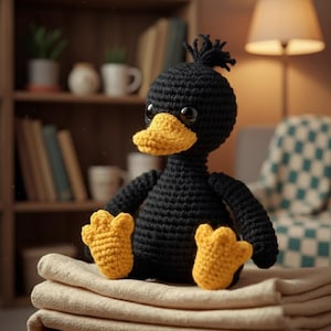 Modèle PDF de canard au crochet, peluche Amigurumi, canard noir et jaune, téléchargement numérique