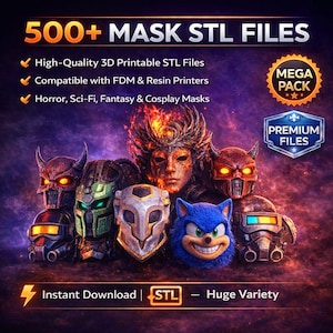 500+ Mask STL Files Bundle | Cosplay Helmet, Fantasy, Horror (Digital Download)