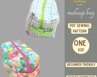 Boxy Pouch Sewing Pattern PDF | Easy Zipper Makeup Bag Pattern | Digital Download