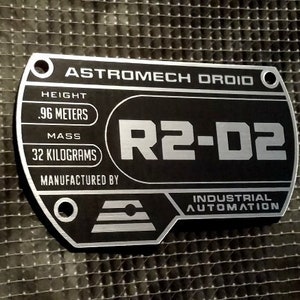 Custom R2-D2 Specifications Data Plate Prop STAR WARS Droid Serial Jedi