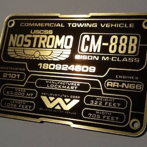 Custom ALIEN NOSTROMO CM-88B Specifications Data Plate Prop Aliens Giger