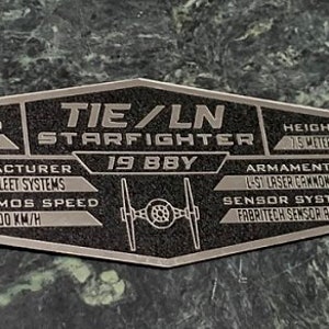 Custom TIE STARFIGHTER Specifications Data Plate Star Wars FIGHTER Jedi
